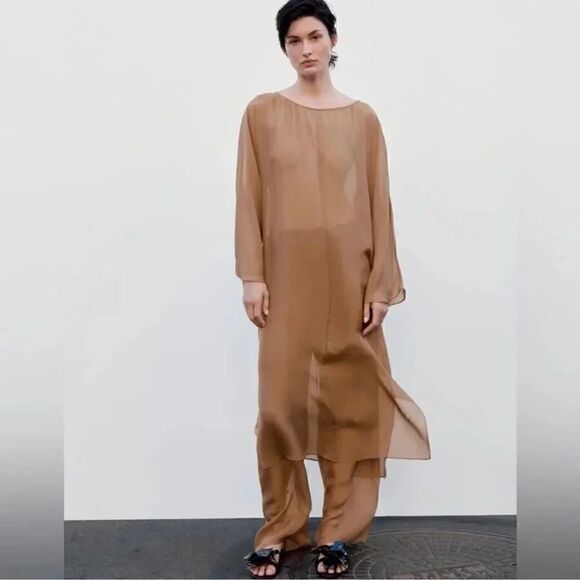 ZARA LONG SILK BOTTOMS PANTS LIMITED EDITION - Picture 2 of 5